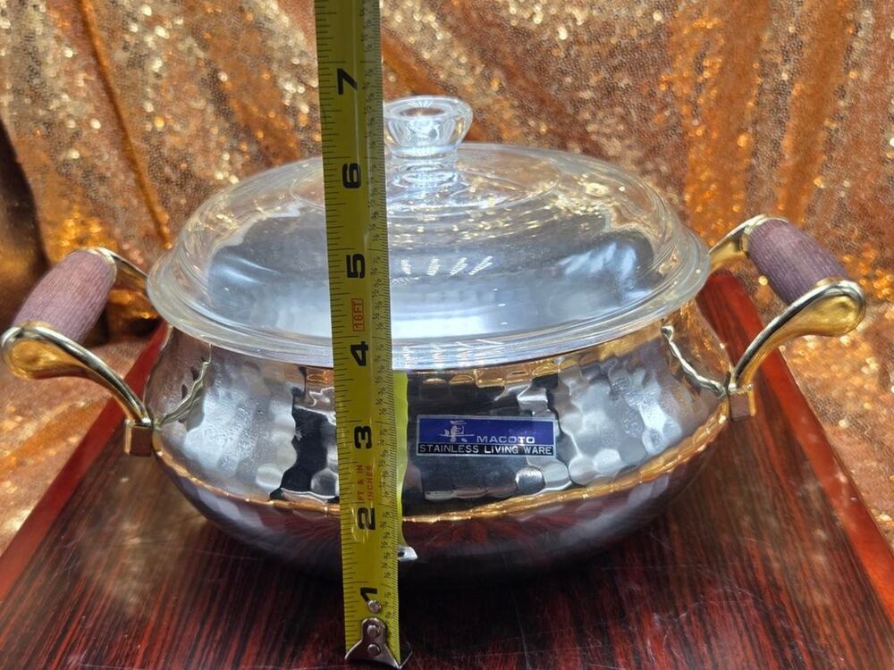 Vintage Macoto Stainless Steel Casserole Dish with Glass Lid